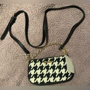 Anne Klein Hadley Crossbody purse clutch black white houndstooth tweed